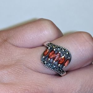 Vintage Silver Stone Ring Orange
